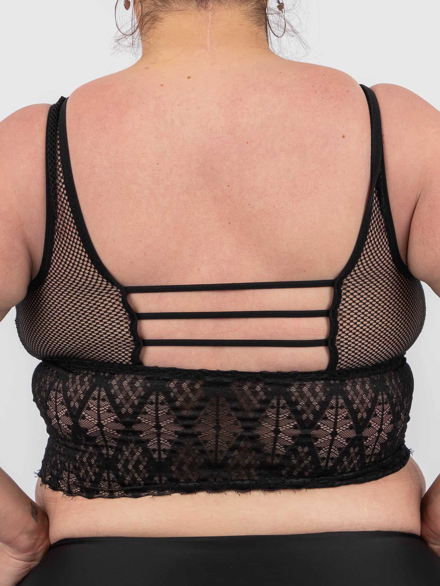 Brassière noire bretelles résille et bande dentelle large – Image 2