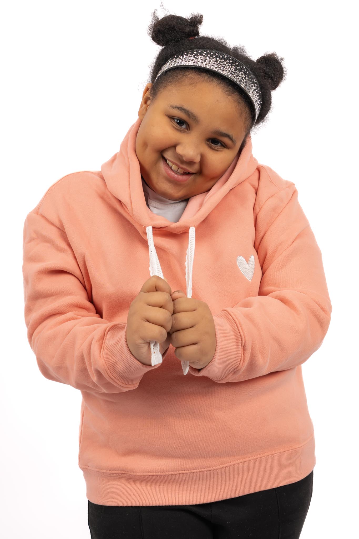 Sweat à capuche rose coeur brodé fille