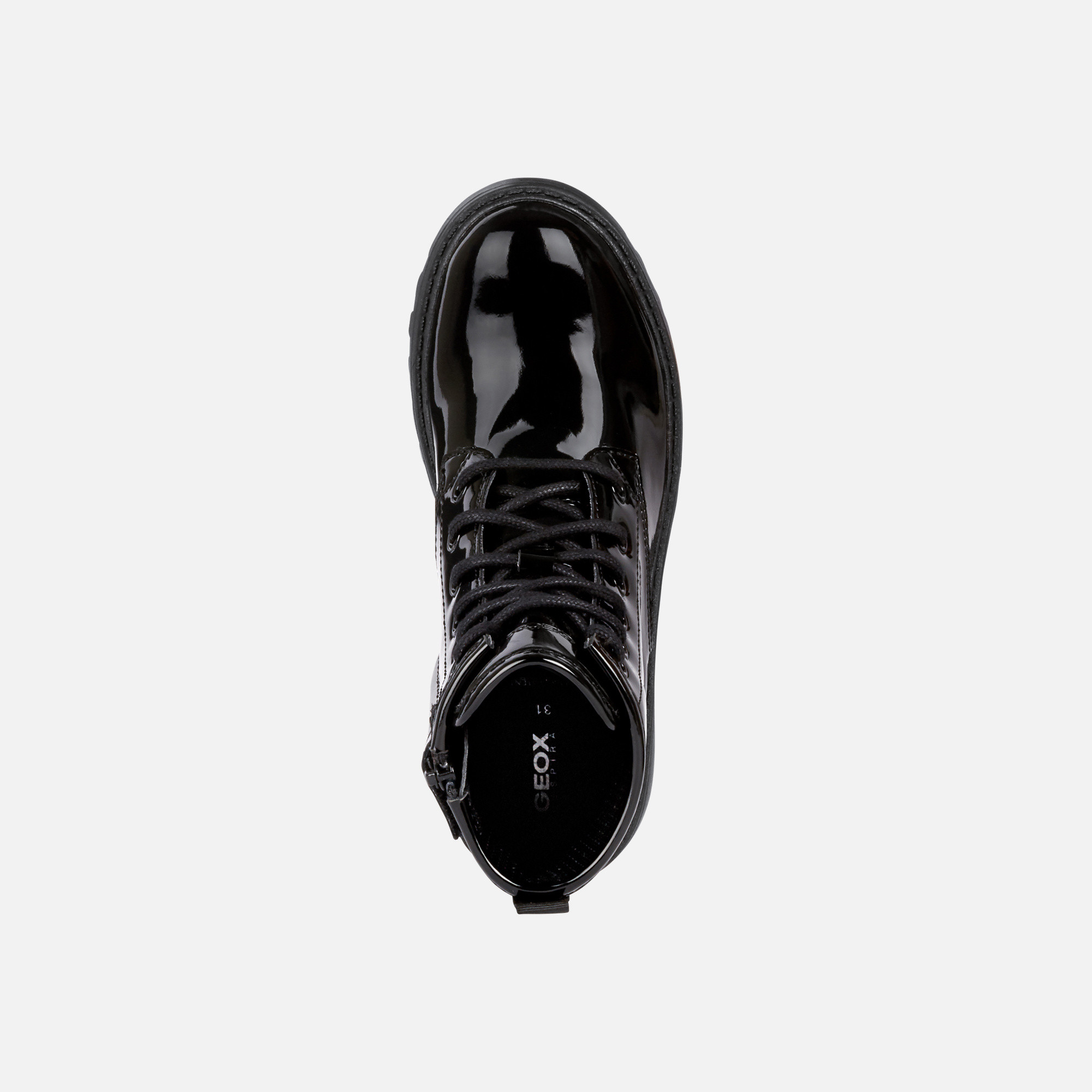 Bottine talon plat femme style rangers confortable et respirante vernis noir GEOX – Image 4