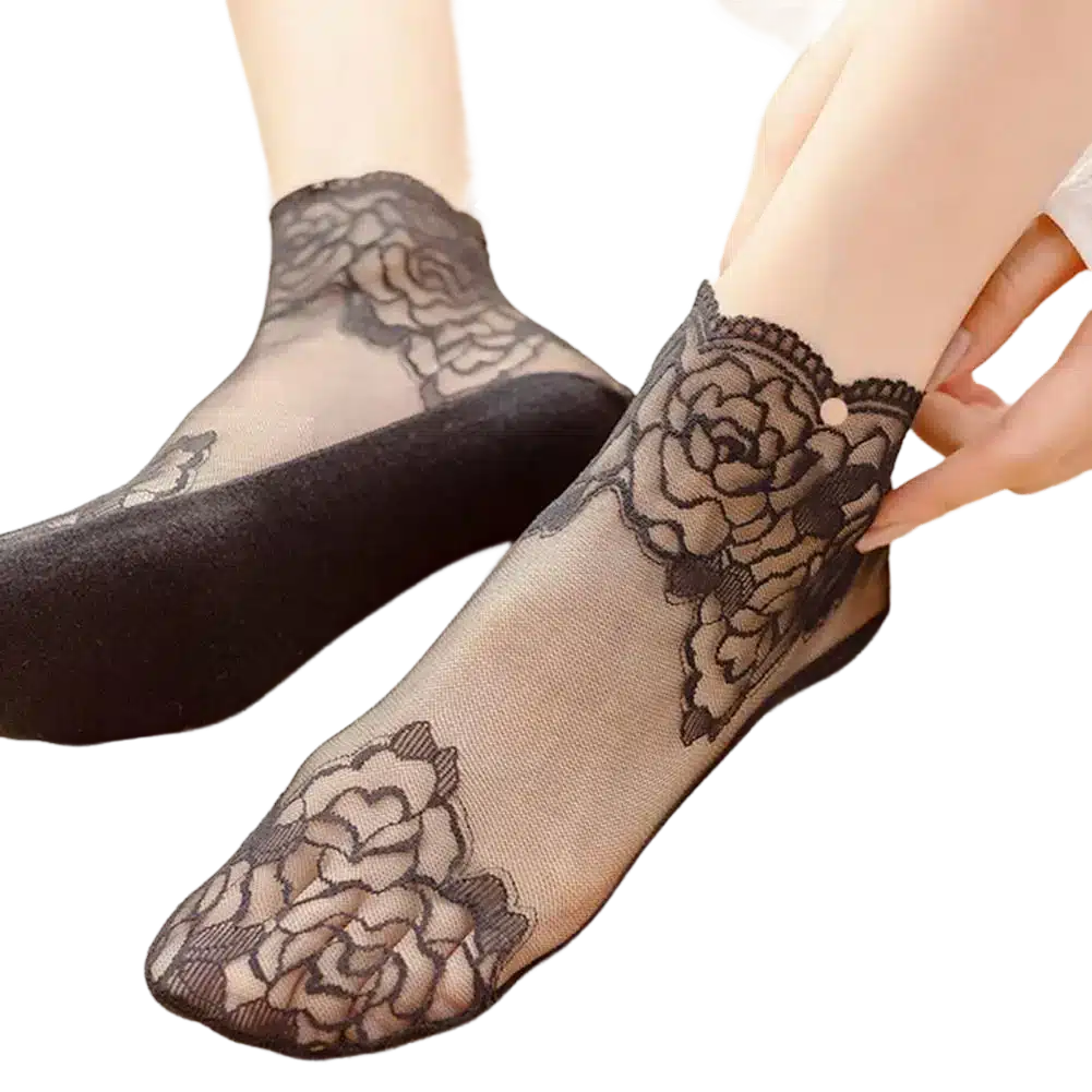 Chaussettes en dentelles pour femme, Antidérapantes et en coton – Image 3