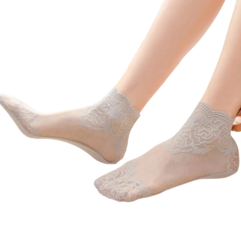 Chaussettes en dentelles pour femme, Antidérapantes et en coton – Image 4