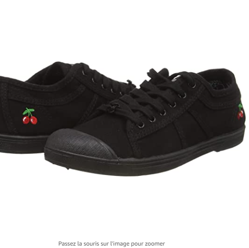basket femme Toile Semelle plate Lacet LE TEMPS DES CERISES coloris noir