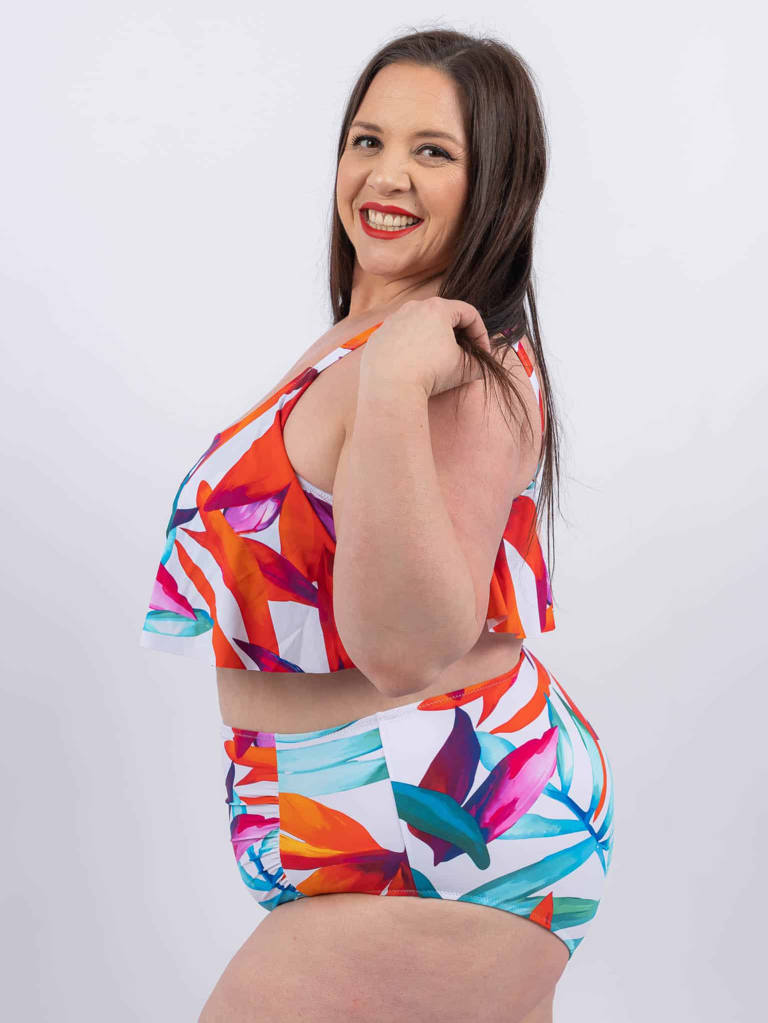 Maillot de bain deux pièces blanc imprimé tropical – Image 2