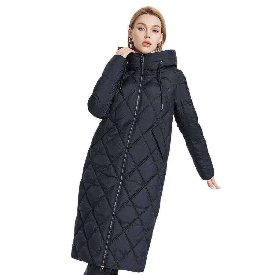 Manteau ski femme doudoune longue avec motif losange – Image 7