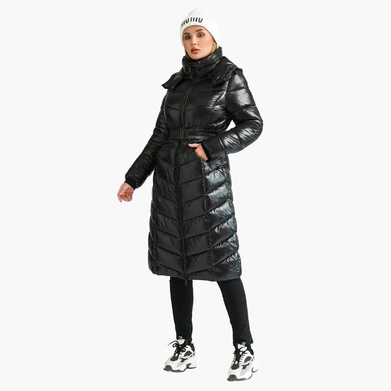 Manteau ski femme doudoune longue noire – Image 6