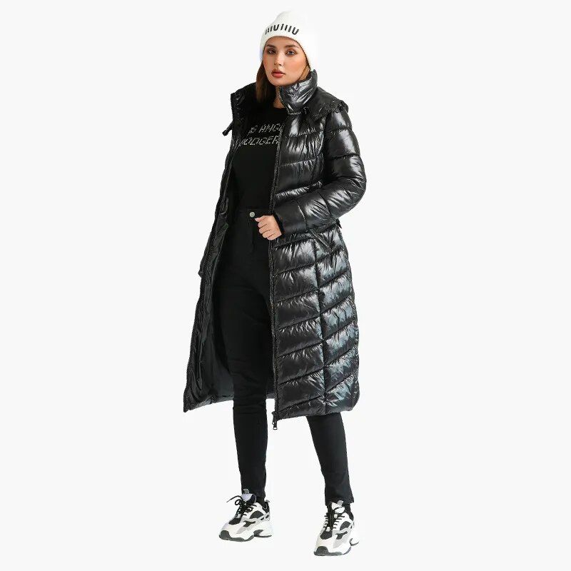 Manteau ski femme doudoune longue noire – Image 5