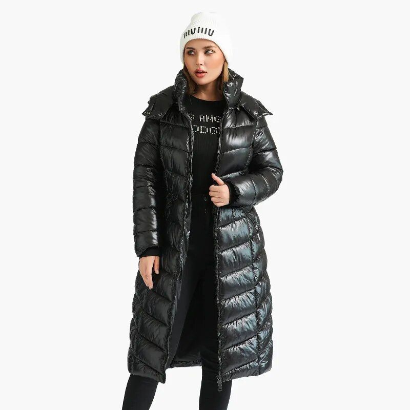 Manteau ski femme doudoune longue noire – Image 4