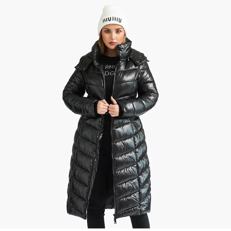 Manteau ski femme doudoune longue noire – Image 2