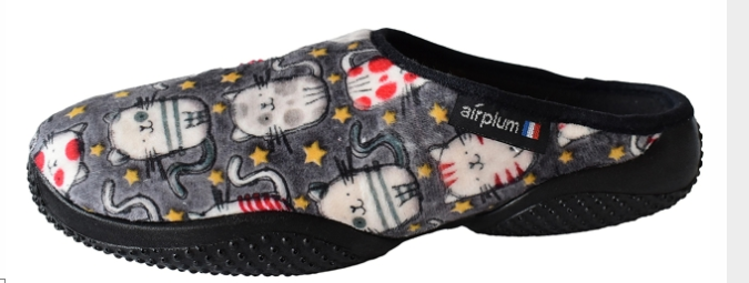 Mules femme AIRPLUM motif chat coloris gris multi semelle plate chaudes – Image 2