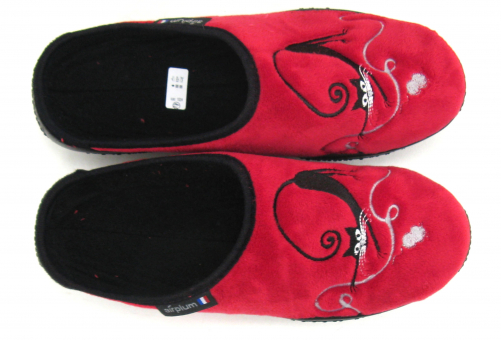 Mule femme Semelle plate Textile chaud et souple AIRPLUM motif chat coloris rouge – Image 3