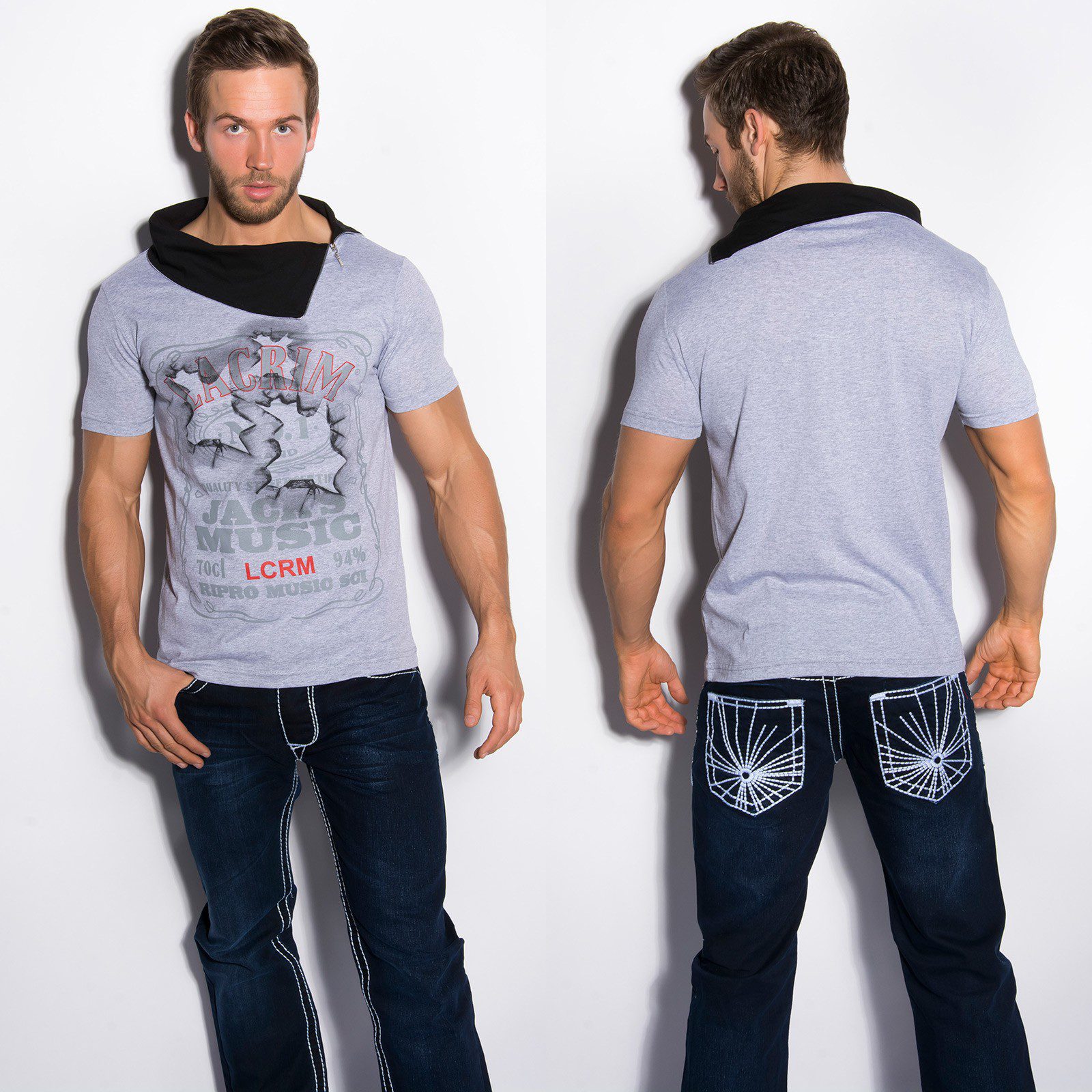 T-shirt Homme col fashion ELIE couleur gris