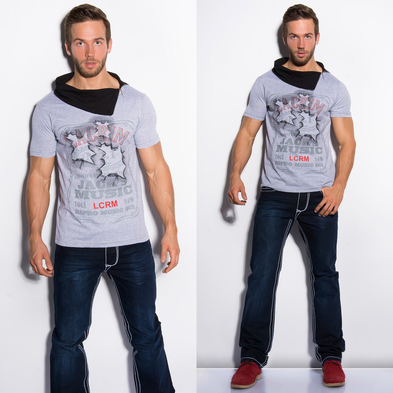 T-shirt Homme col fashion ELIE couleur gris – Image 3