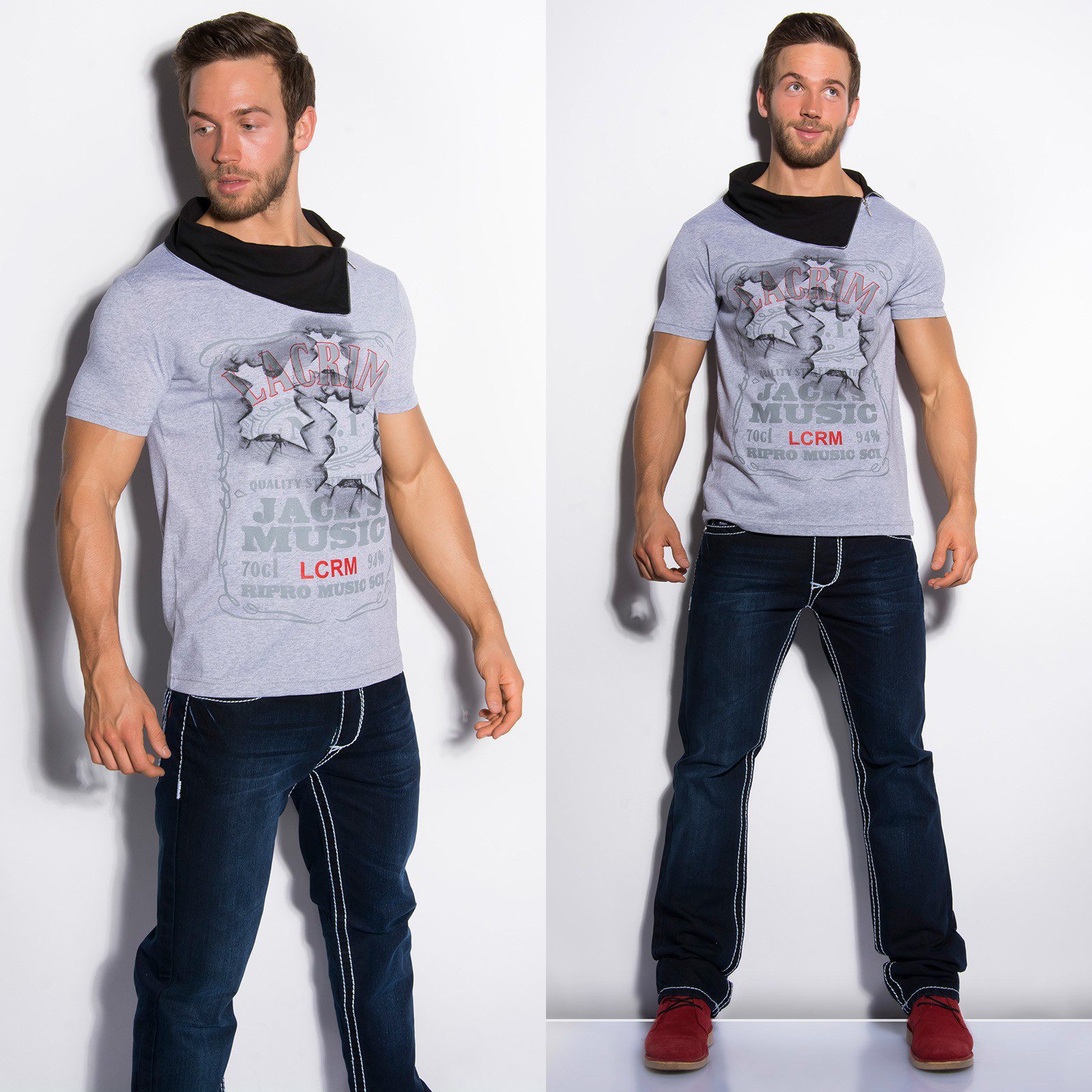 T-shirt Homme col fashion ELIE couleur gris – Image 4