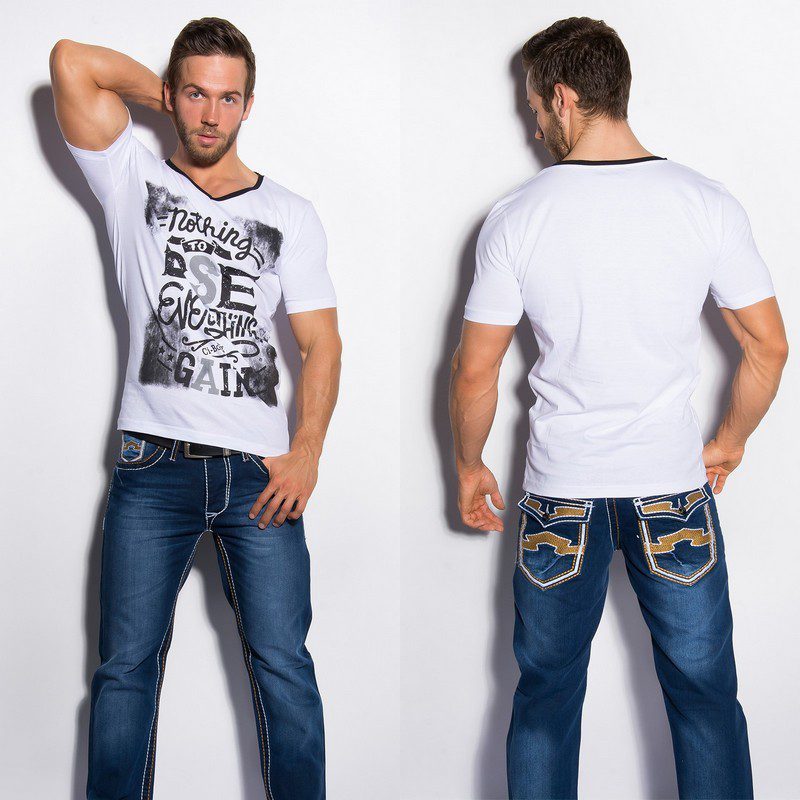 T-shirt Homme col V fashion ELIE couleur blanc – Image 2