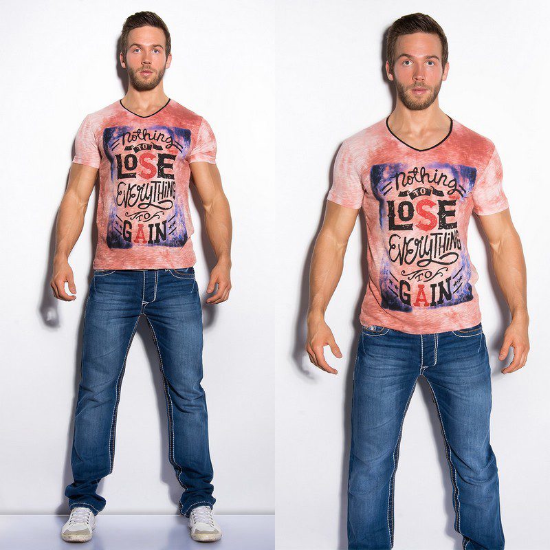 T-shirt Homme col V fashion TONY couleur corail – Image 4