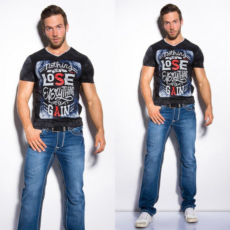 T-shirt Homme col V fashion TONY couleur noir – Image 3