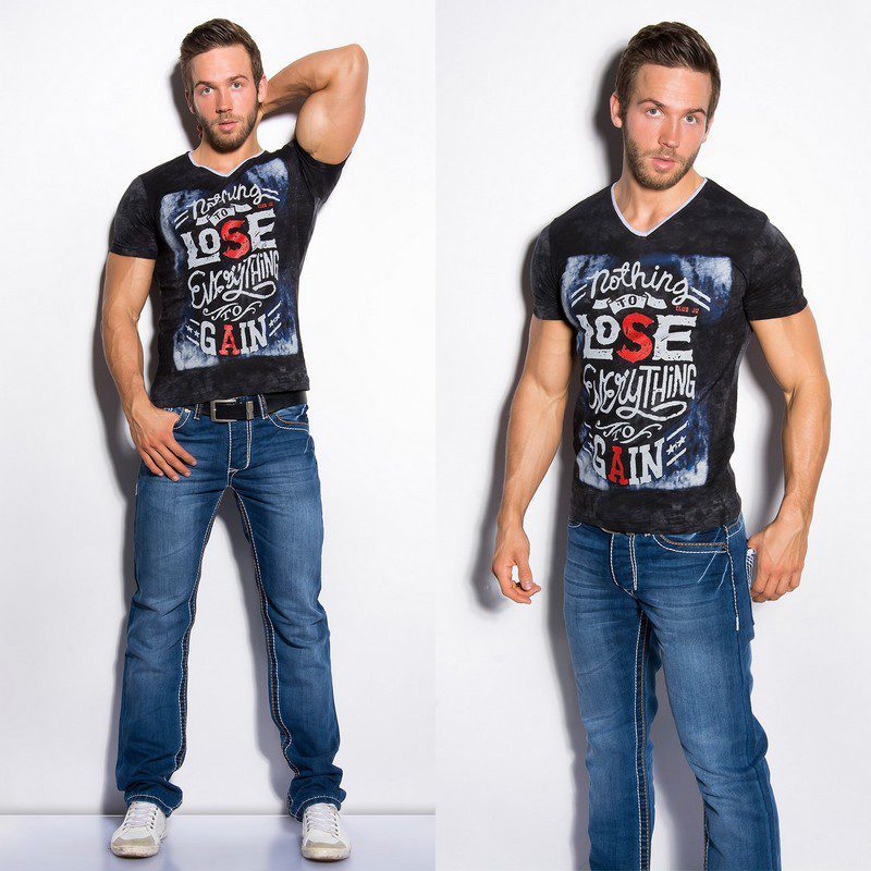 T-shirt Homme col V fashion TONY couleur noir – Image 4