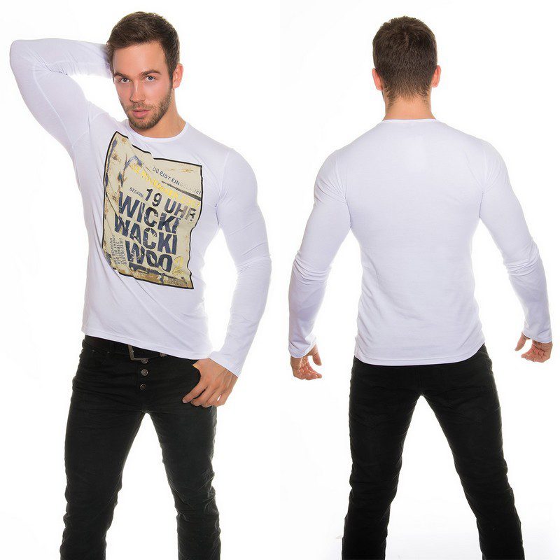 T-shirt Homme manche longue imprimé couleur blanc
