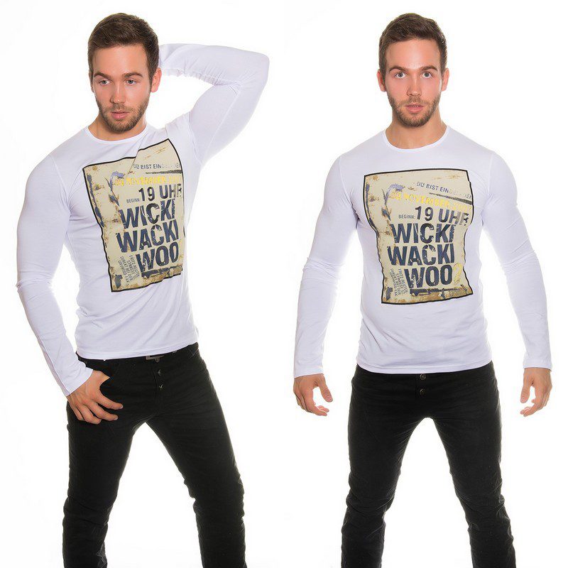 T-shirt Homme manche longue imprimé couleur blanc – Image 3