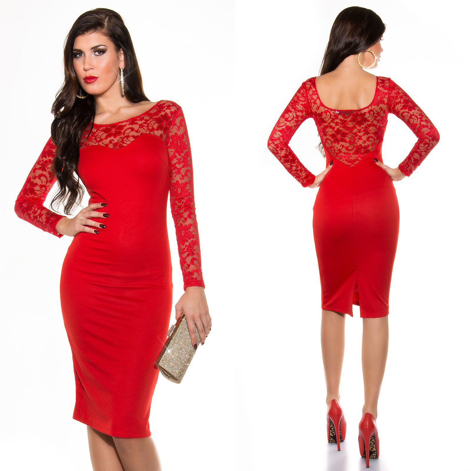 Robe femme fashion à dentelle EMILIE couleur rouge