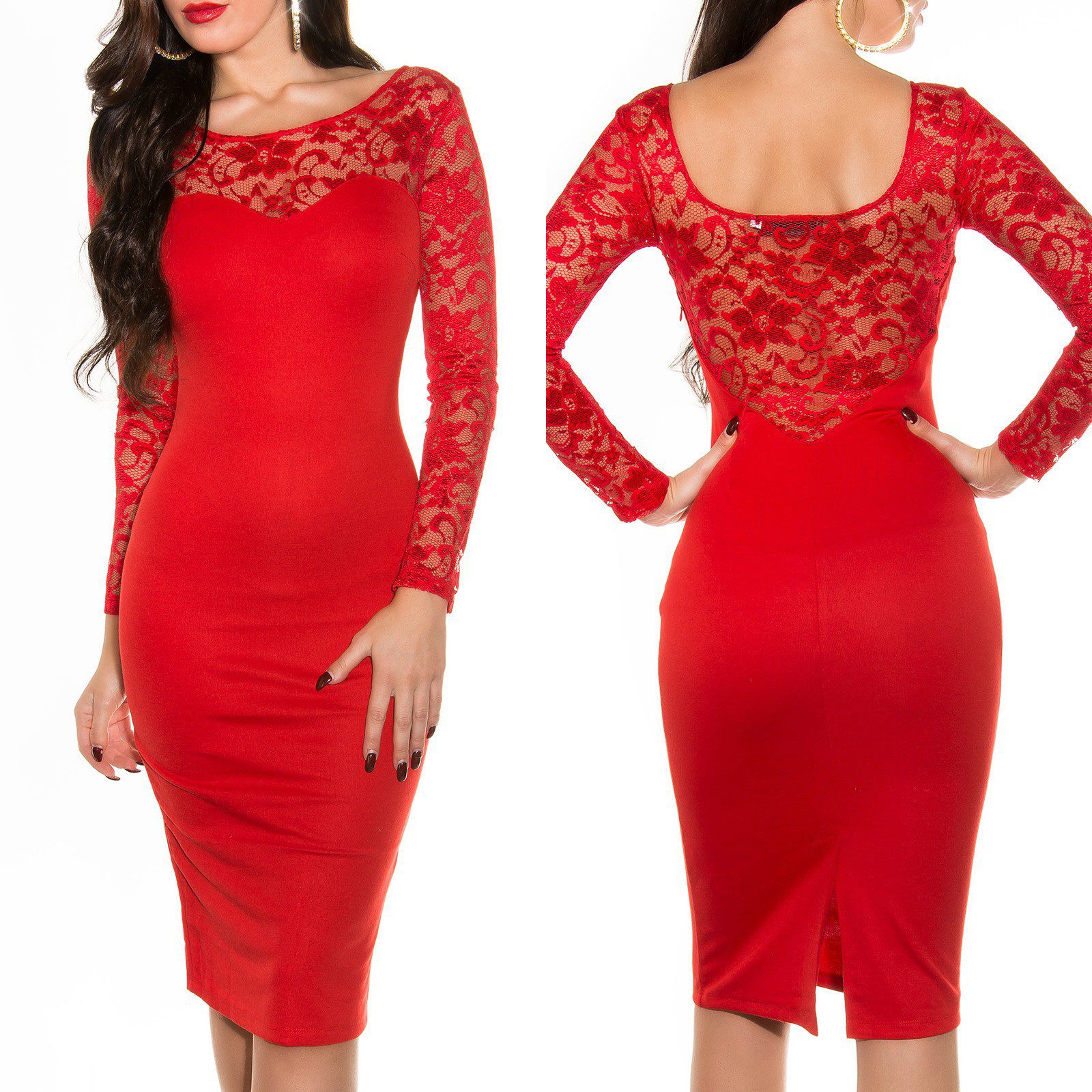 Robe femme fashion à dentelle EMILIE couleur rouge – Image 2