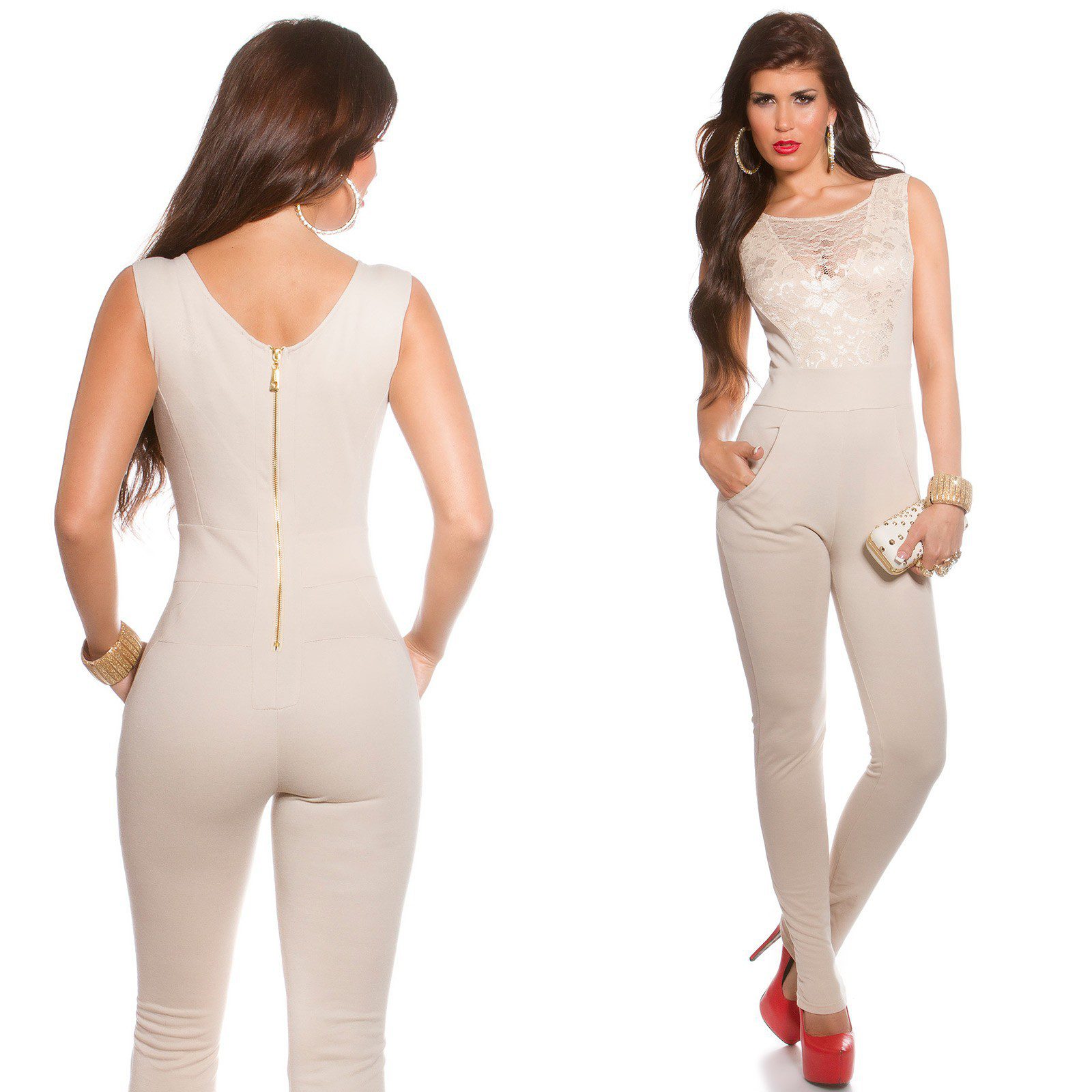 Combinaison avec de la dentelle FLORA couleur beige – Image 3