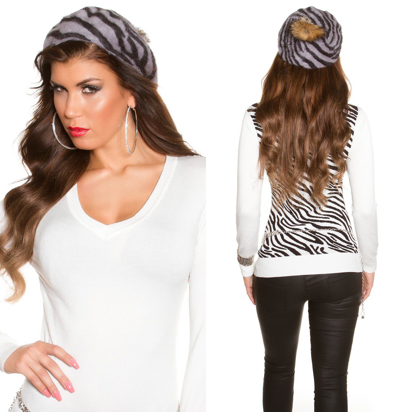 Bonnet femme tendance MANON couleur zèbre gris – Image 3