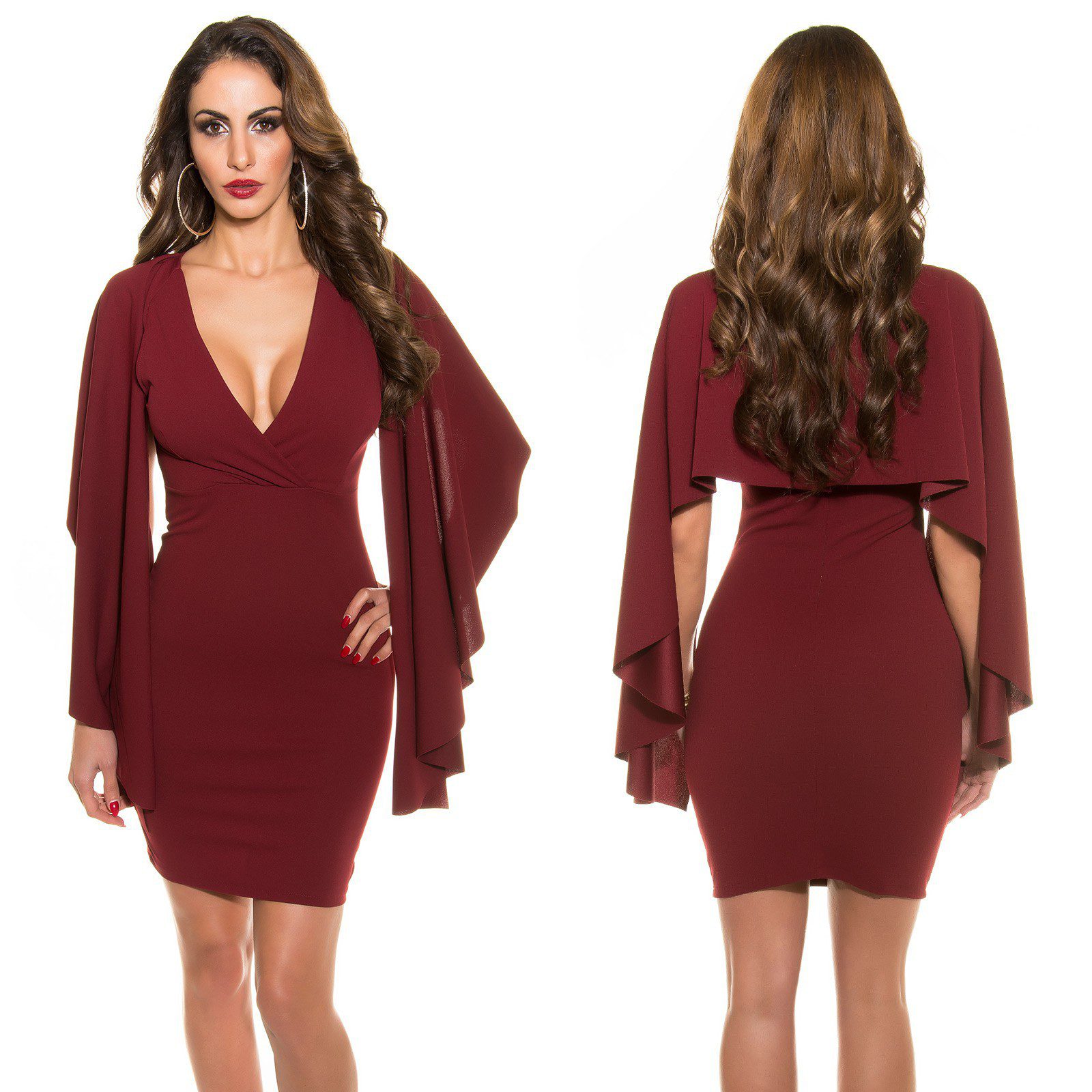 Robe courte fashion manches stylé SOFIA couleur bordeaux – Image 3