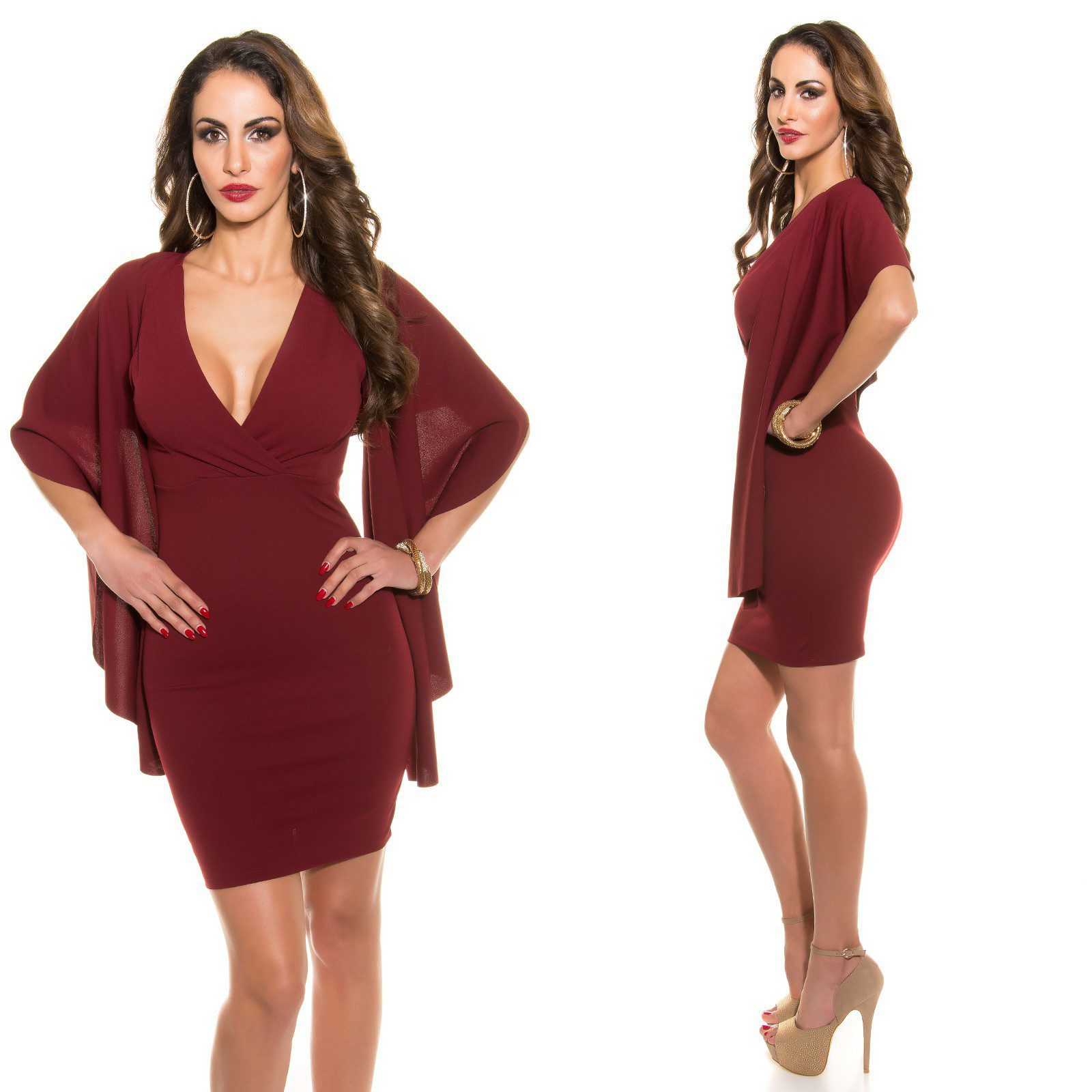 Robe courte fashion manches stylé SOFIA couleur bordeaux – Image 4