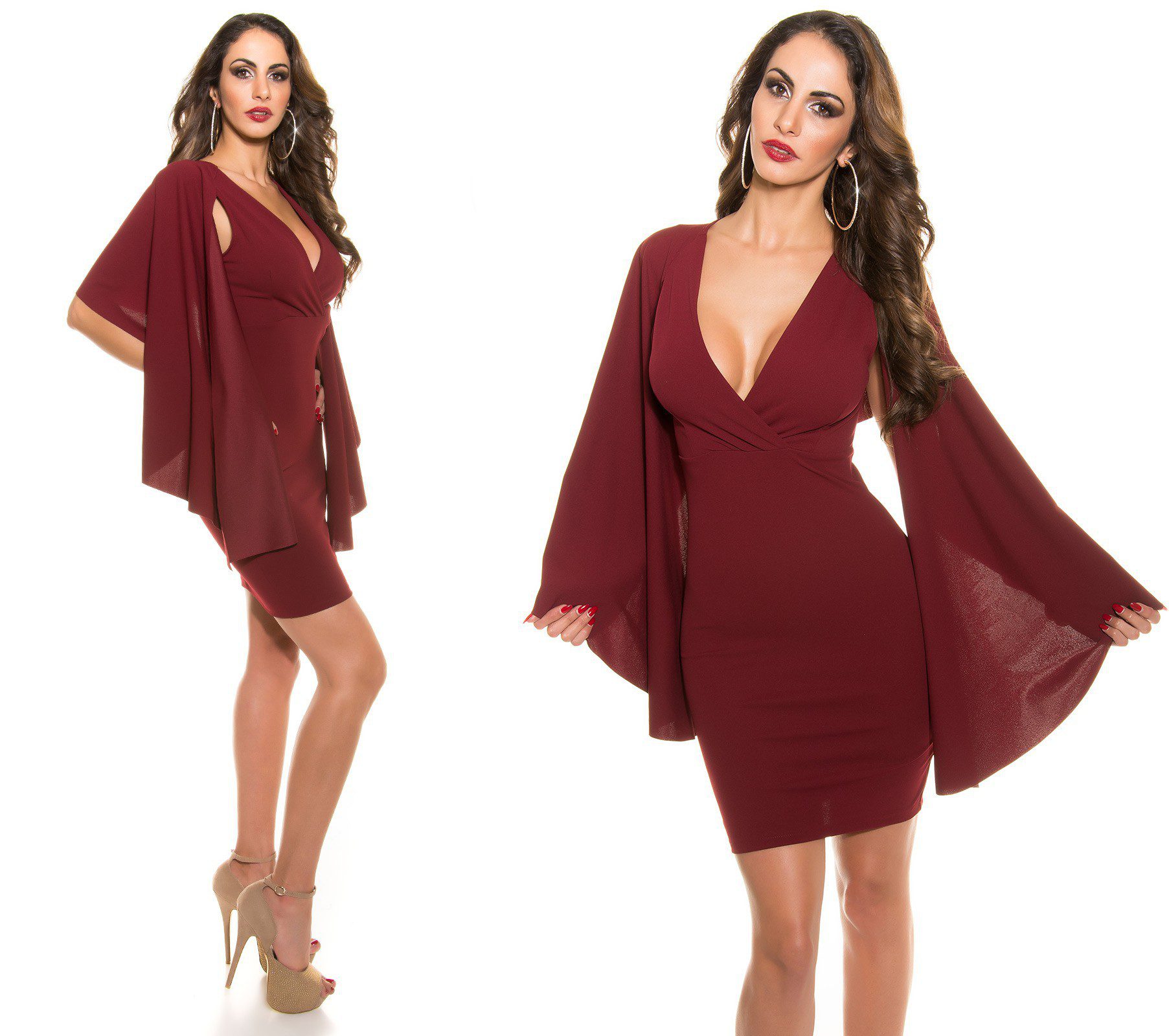 Robe courte fashion manches stylé SOFIA couleur bordeaux – Image 2