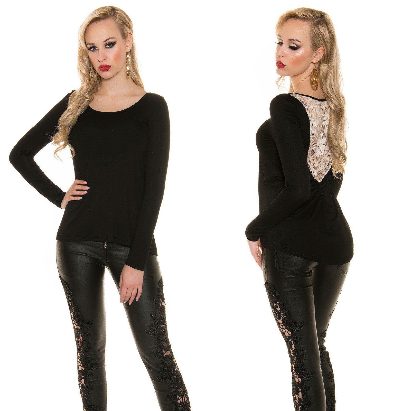 Top fashion avec dentelle MILA couleur noir – Image 2