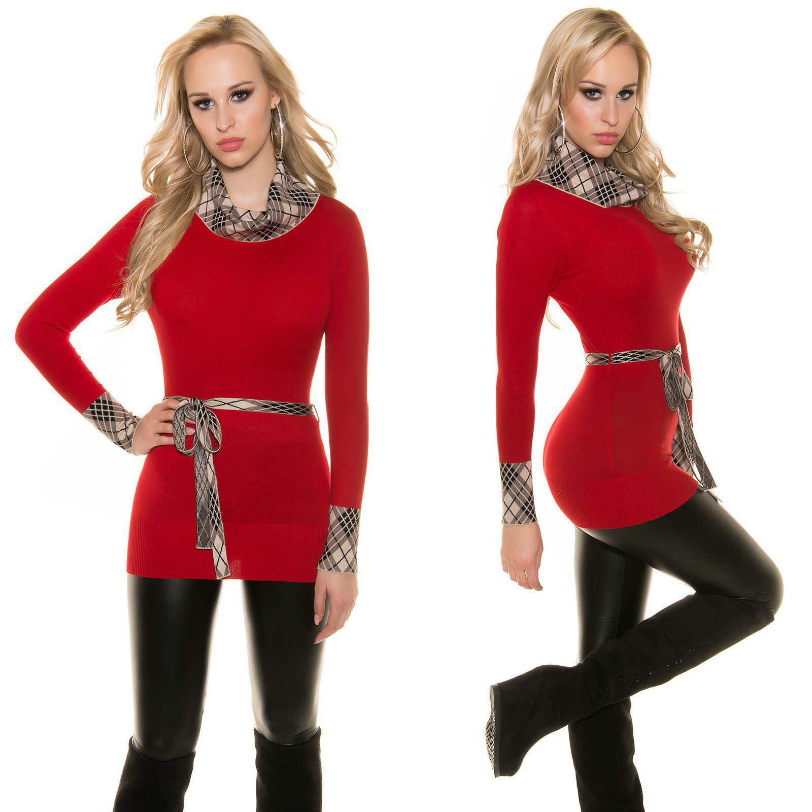 Pull long femme tendance JULIE couleur rouge – Image 4