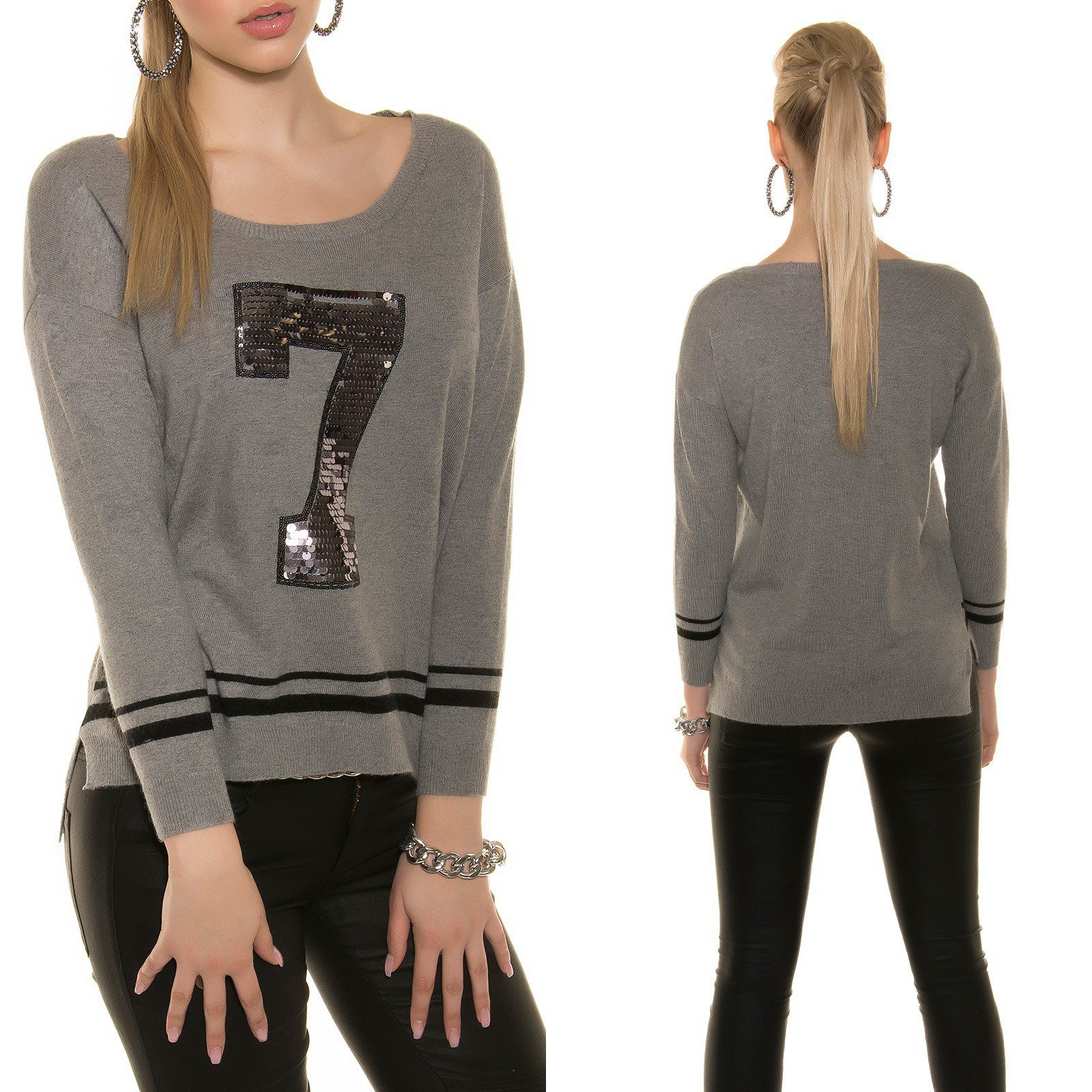 Pull tendance à paillettes CASSIE couleur gris – Image 3