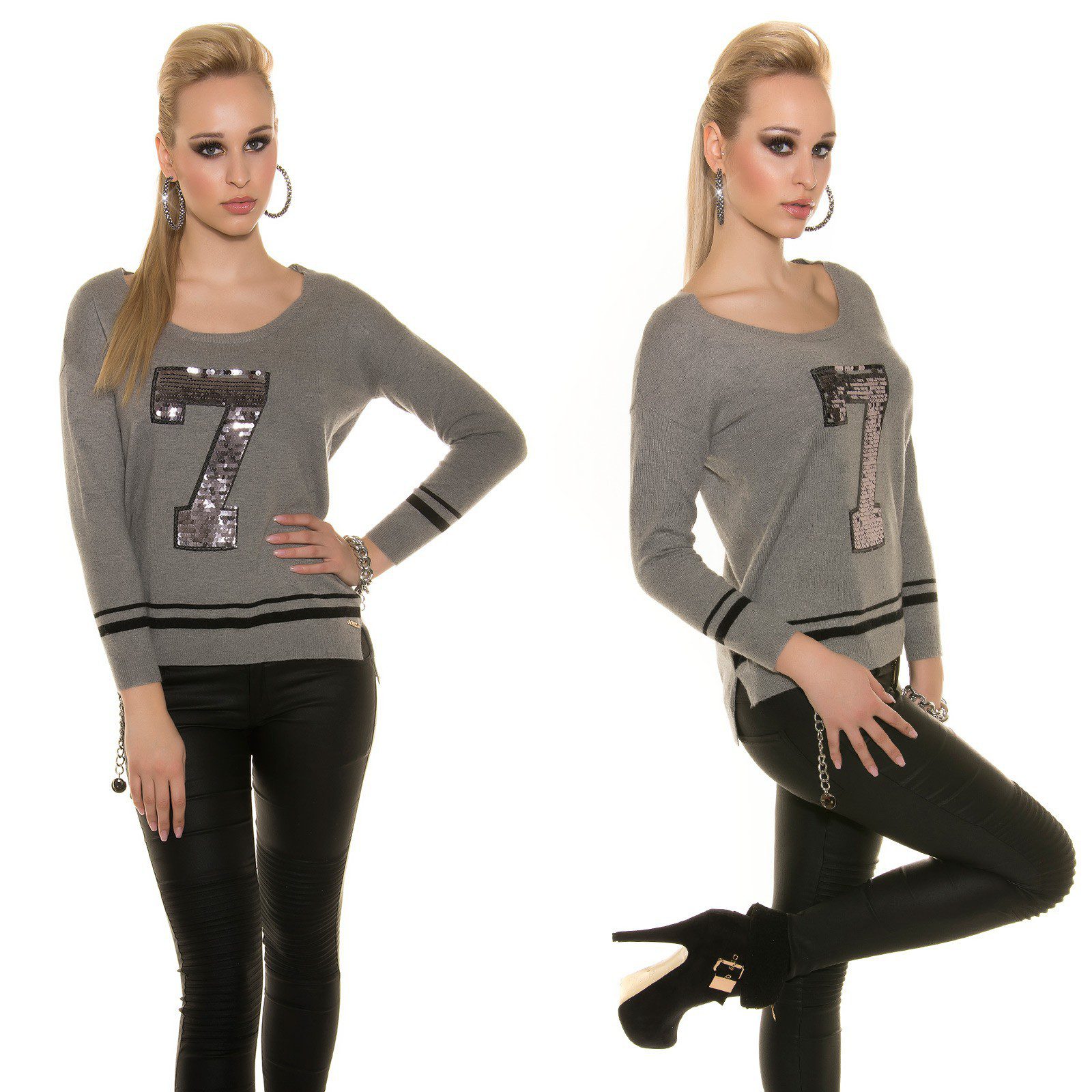 Pull tendance à paillettes CASSIE couleur gris – Image 4