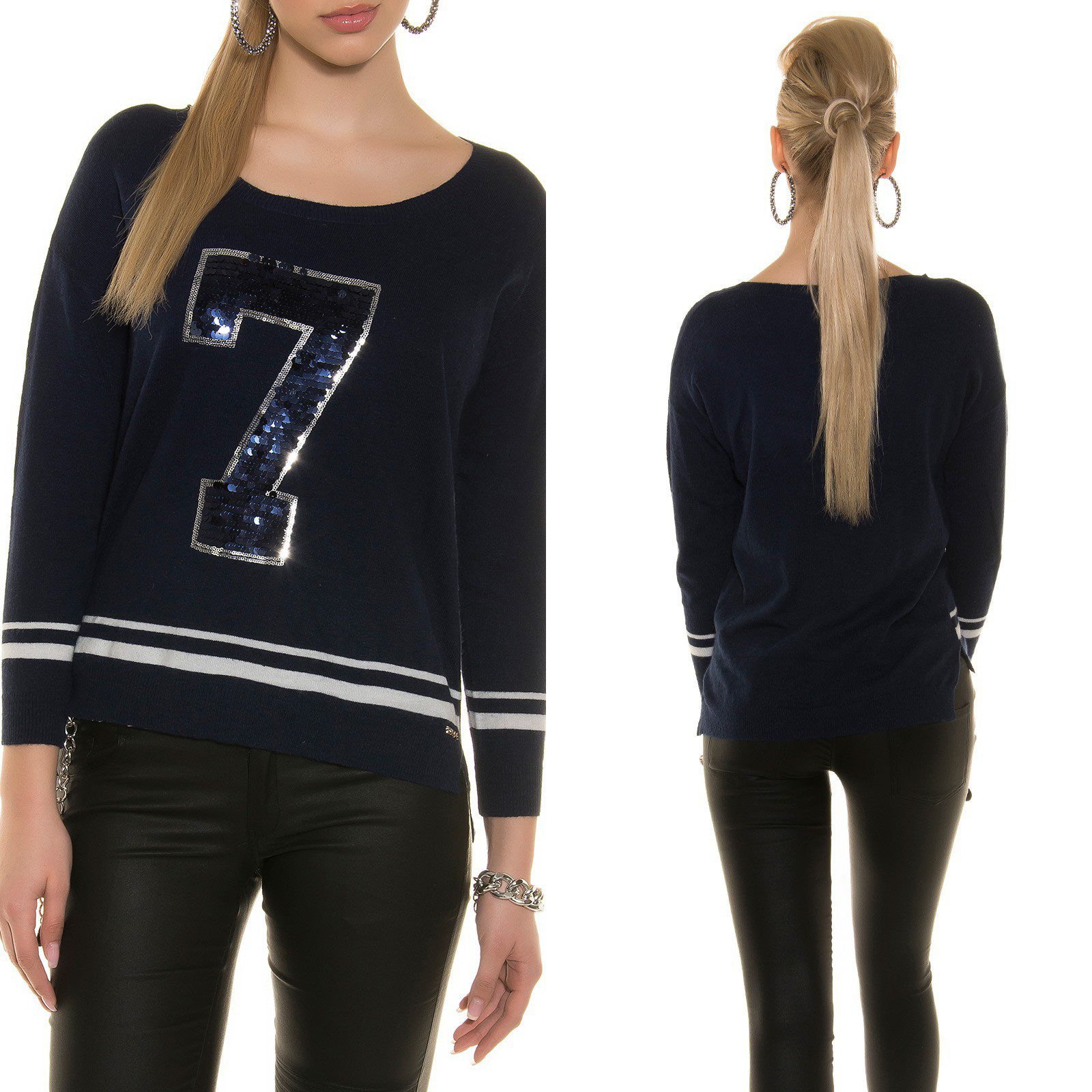 Pull tendance à paillettes CASSIE couleur bleu marine