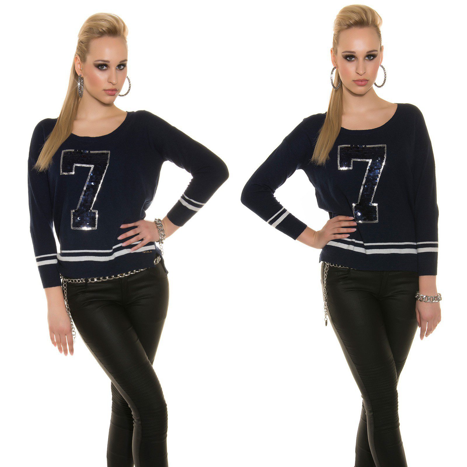 Pull tendance à paillettes CASSIE couleur bleu marine – Image 2