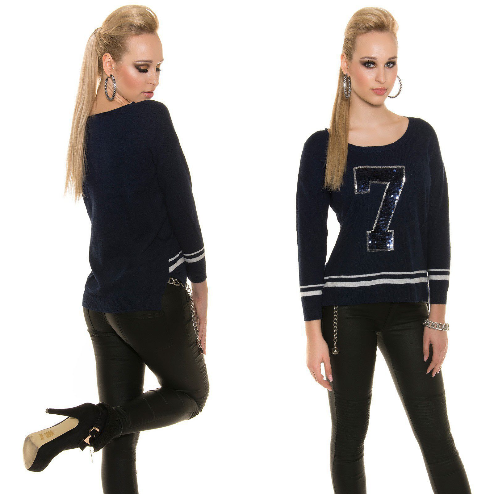 Pull tendance à paillettes CASSIE couleur bleu marine – Image 4