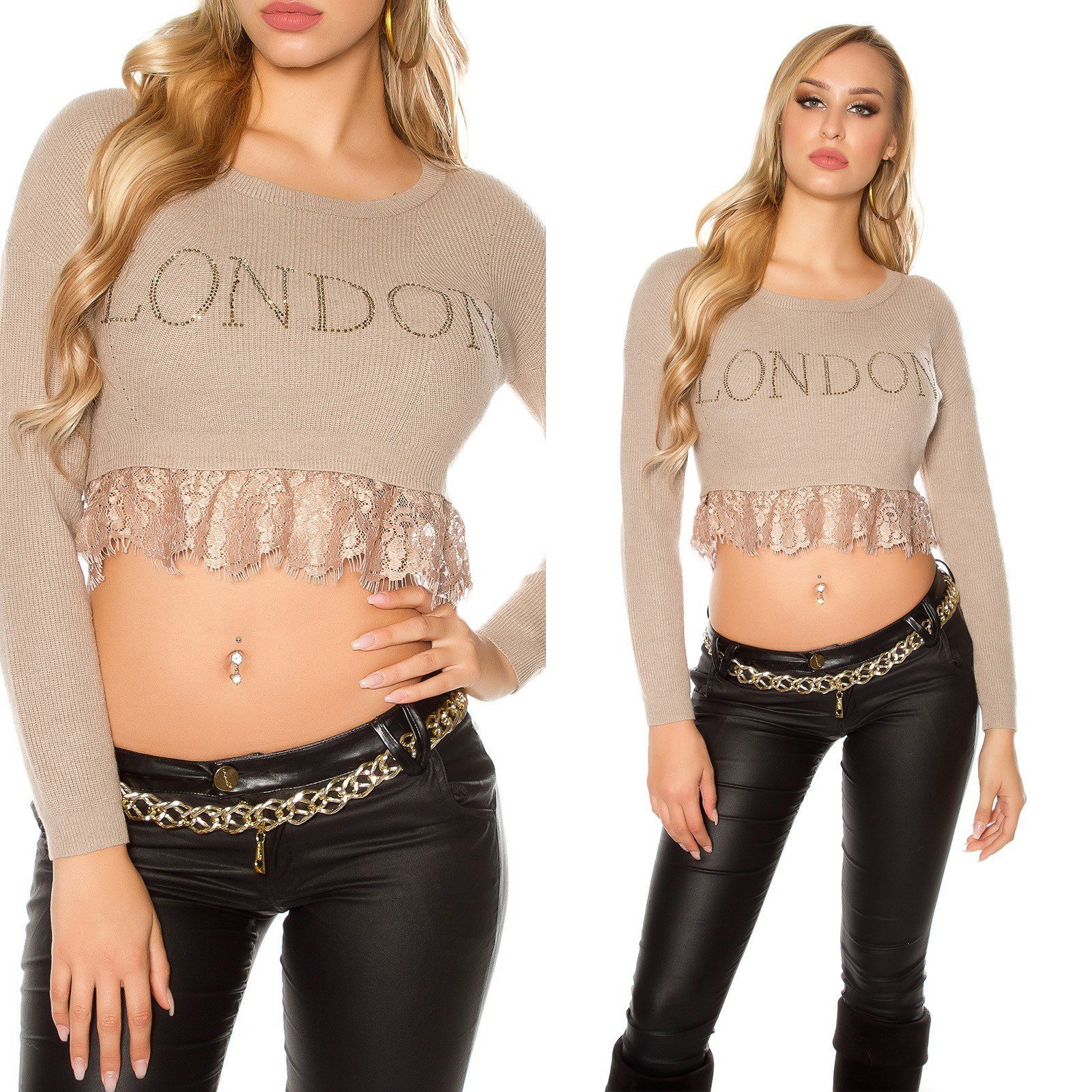 Pull court femme sexy LONDON couleur taupe – Image 4