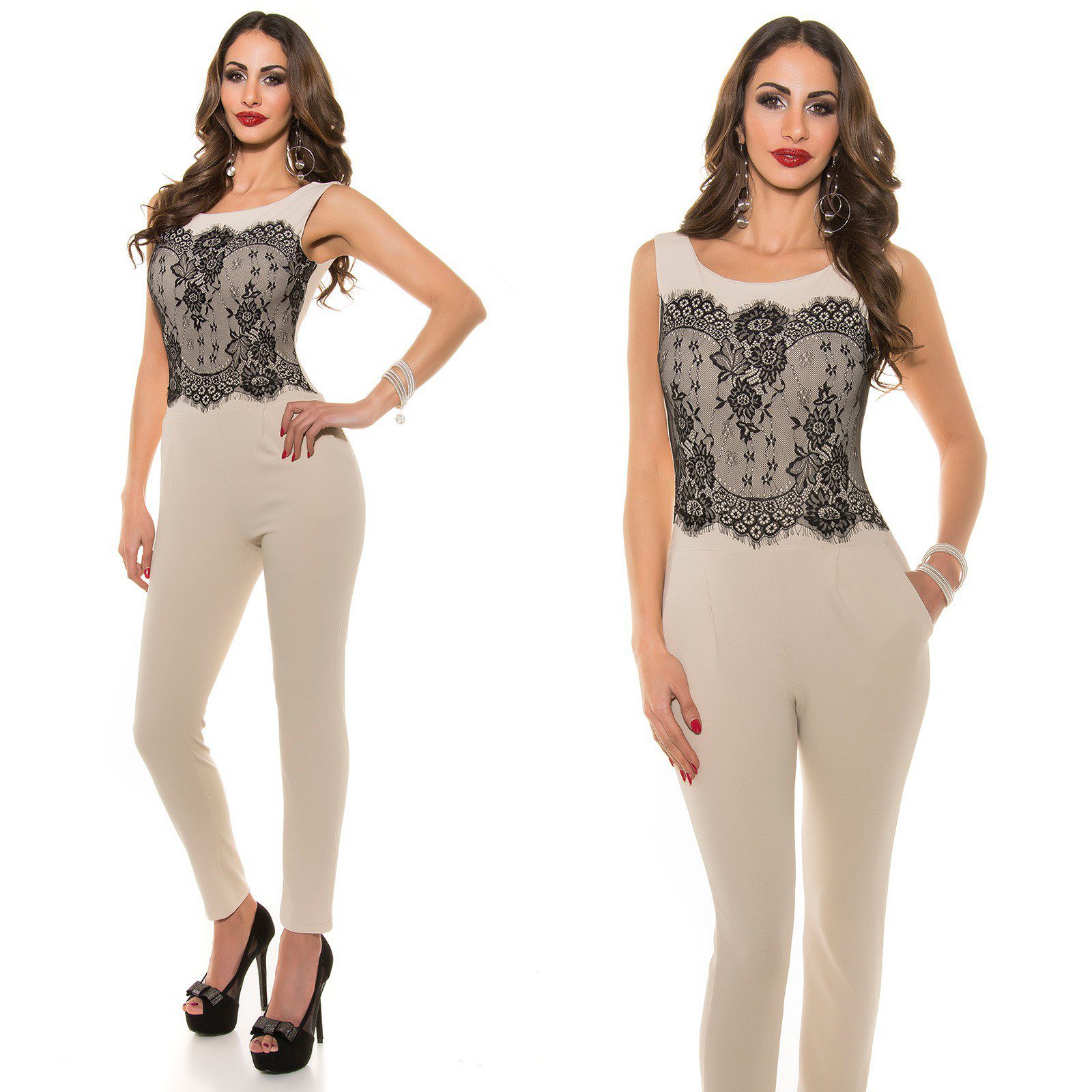 Combinaison femme sexy avec dentelle LISA couleur beige/noir – Image 4