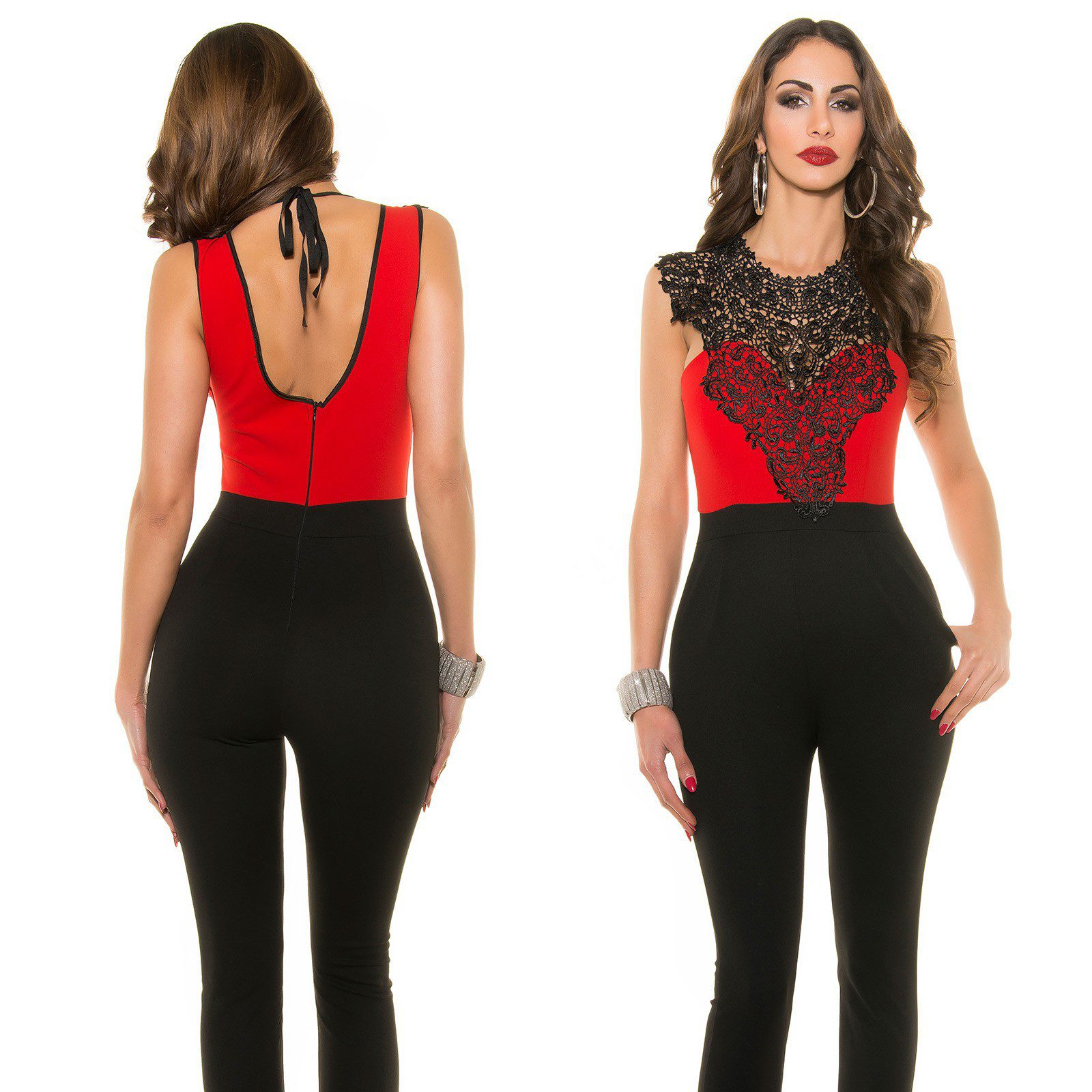 Combinaison femme sexy dentelle dos nu LYA couleur rouge/noir