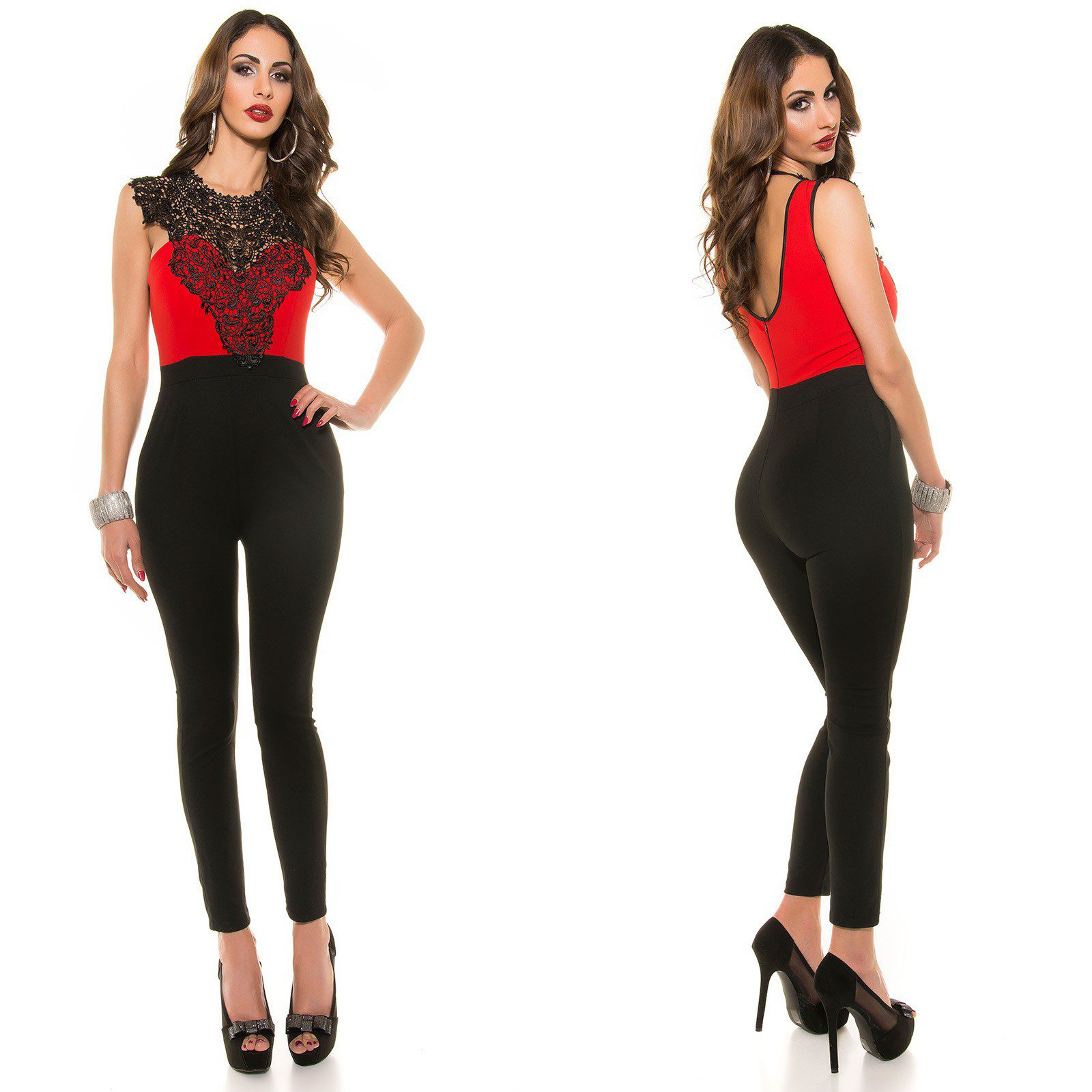Combinaison femme sexy dentelle dos nu LYA couleur rouge/noir – Image 4