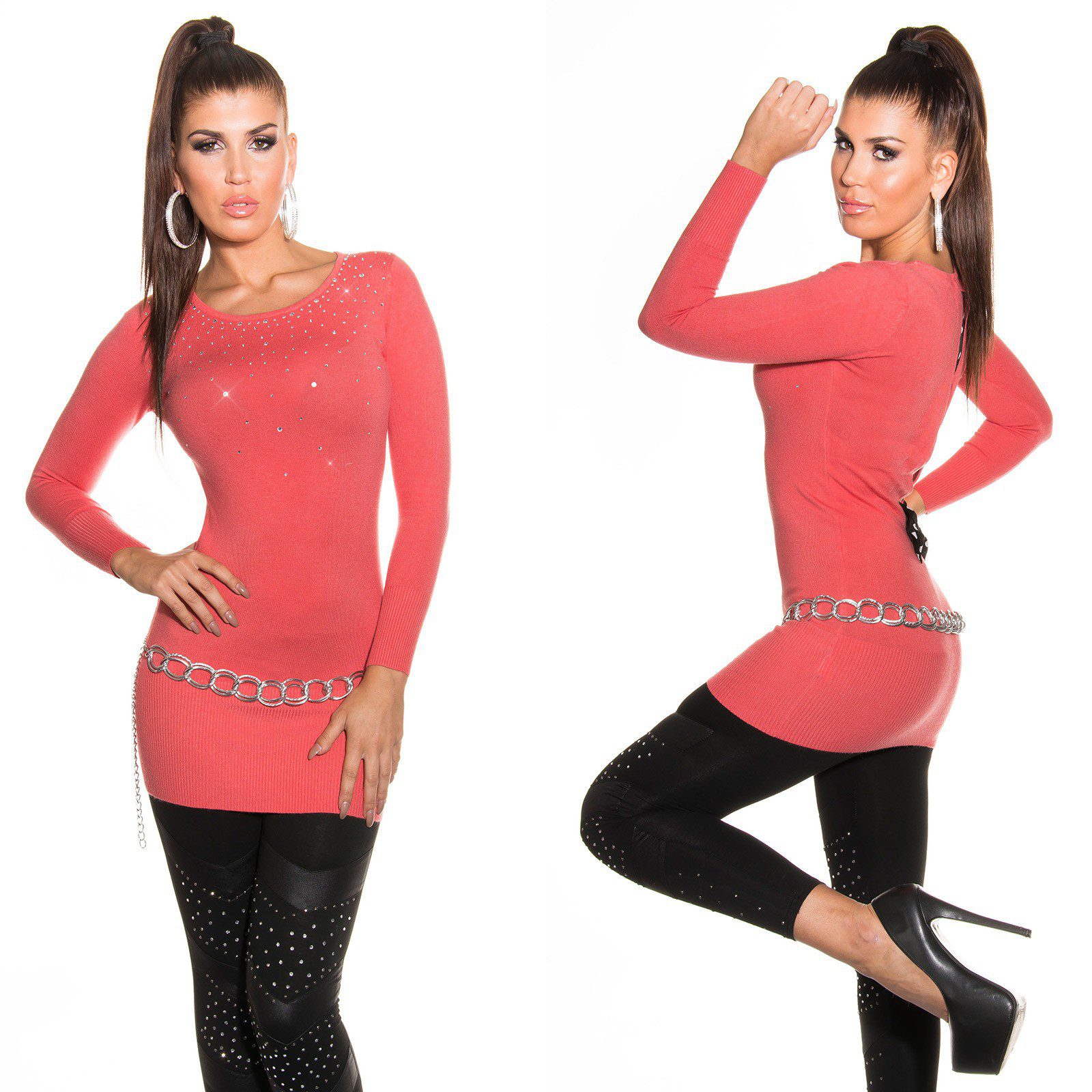 Long pull tendance CALLIE couleur corail – Image 4