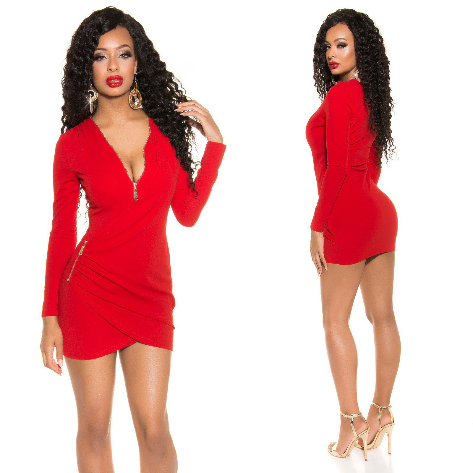 Robe femme tendance Zips dorées et strass ELISA couleur rouge