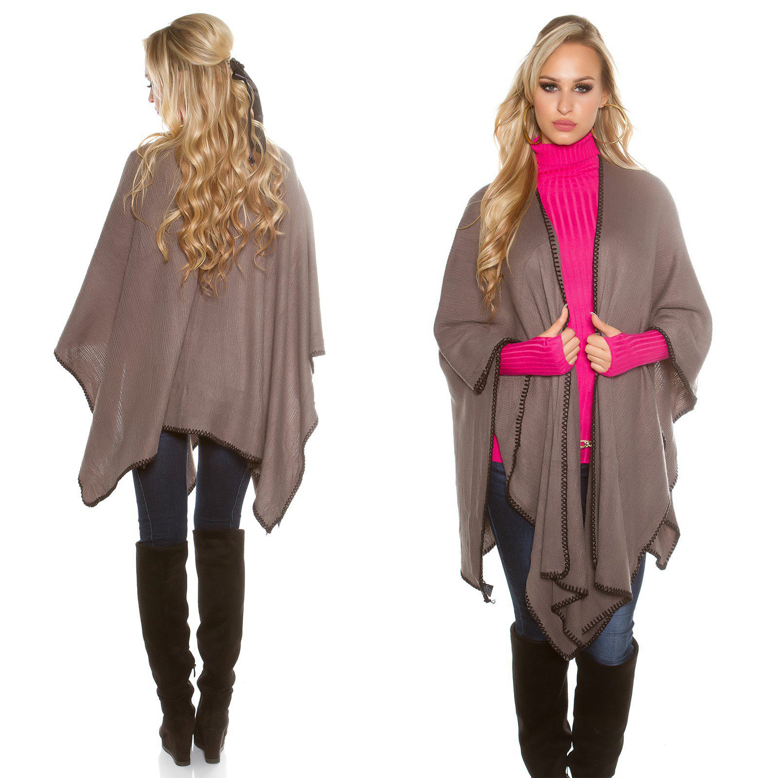 Poncho douillet femme tendance ENORA couleur gris – Image 3