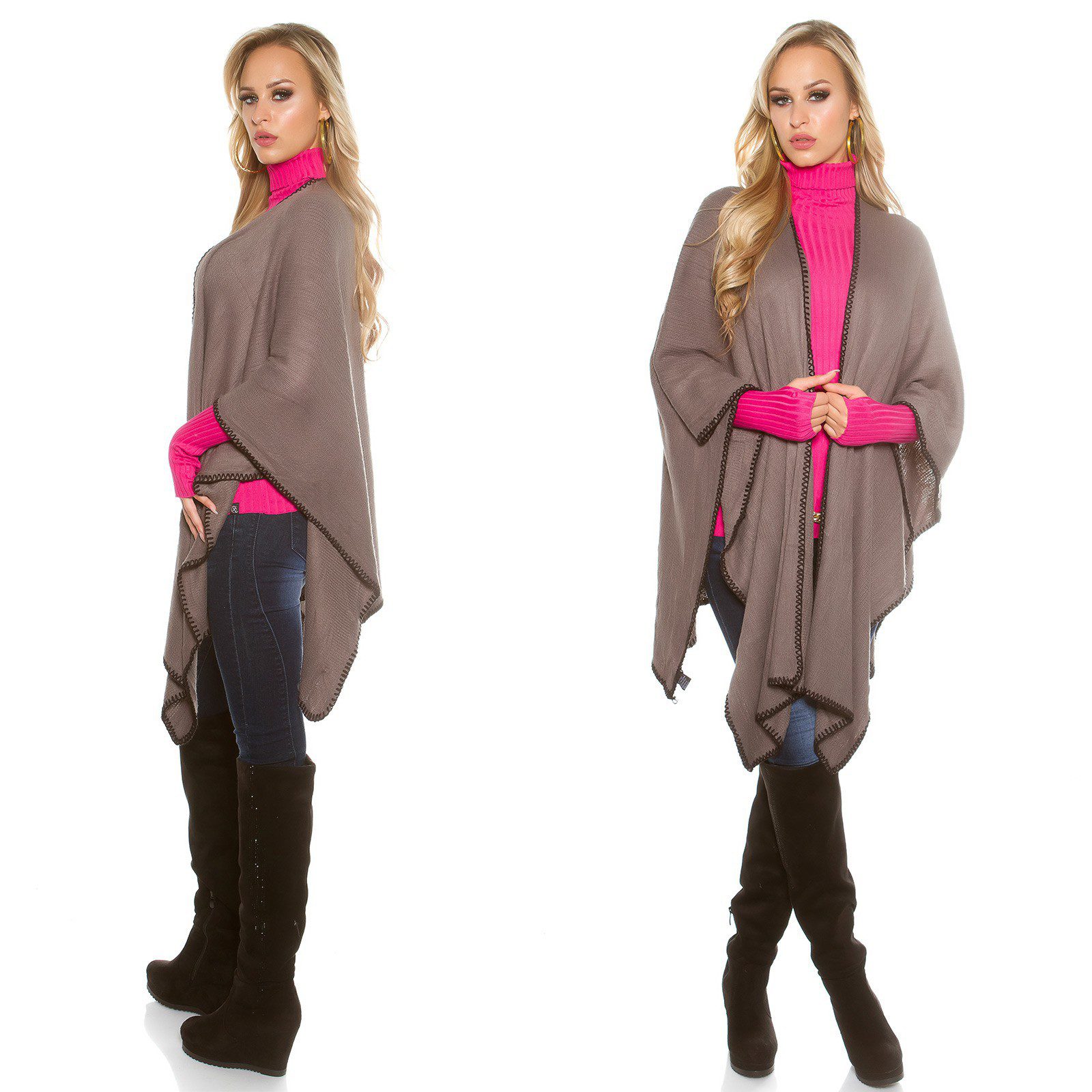 Poncho douillet femme tendance ENORA couleur gris – Image 4