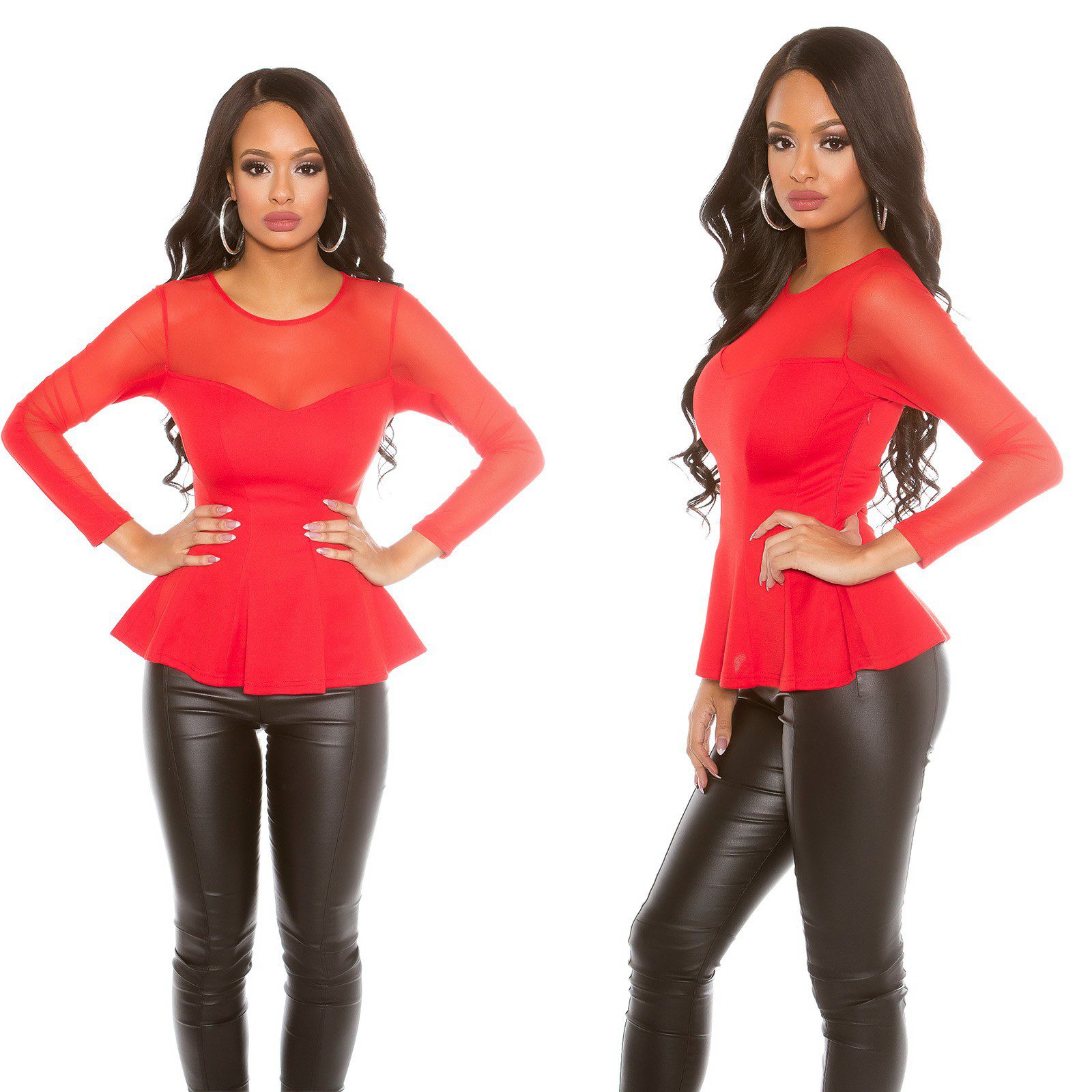 Top femme tendance manches mousseline NINA couleur rouge – Image 2