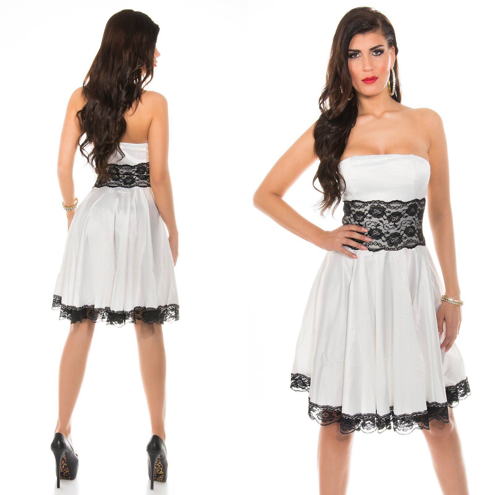 Robe courte en dentelle et satin femme sexy TANIA couleur blanc – Image 4