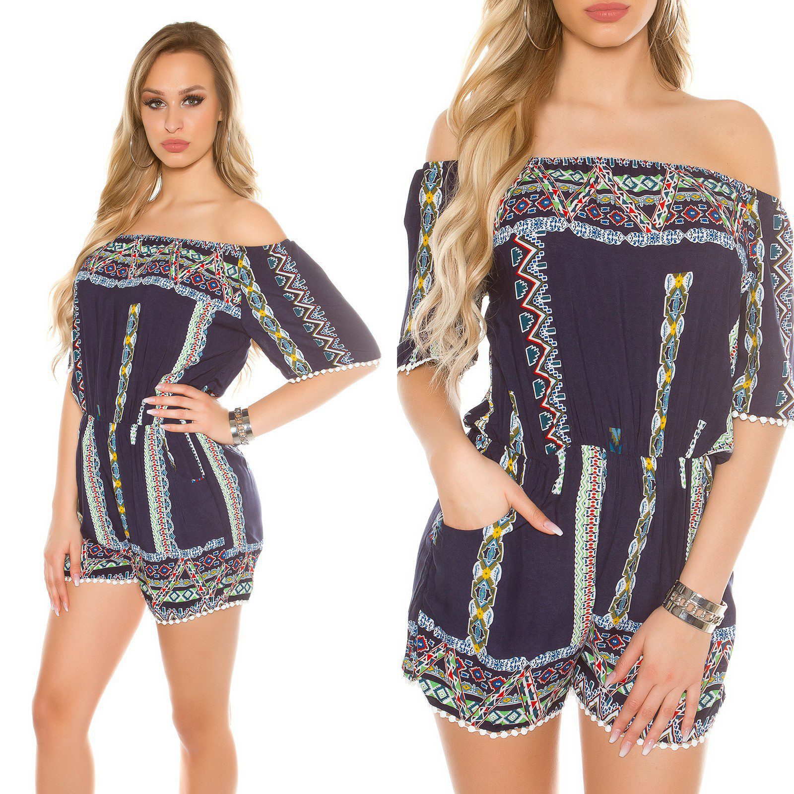 Combishort bandeau femme imprimé coloré LARIANE couleur marine – Image 3