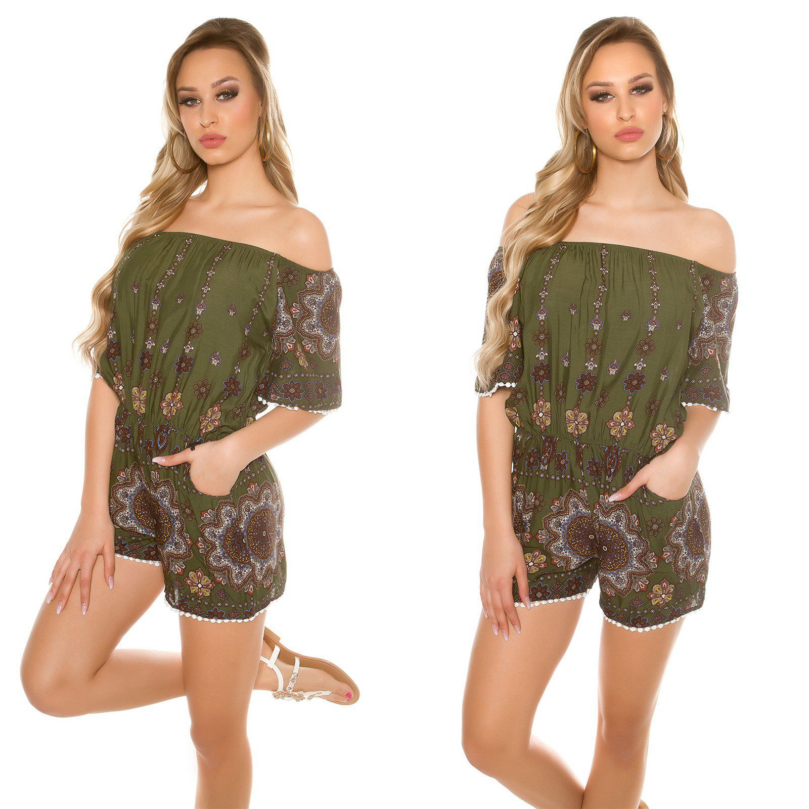 Combishort bandeau femme imprimé coloré MARLYSE couleur kaki – Image 3