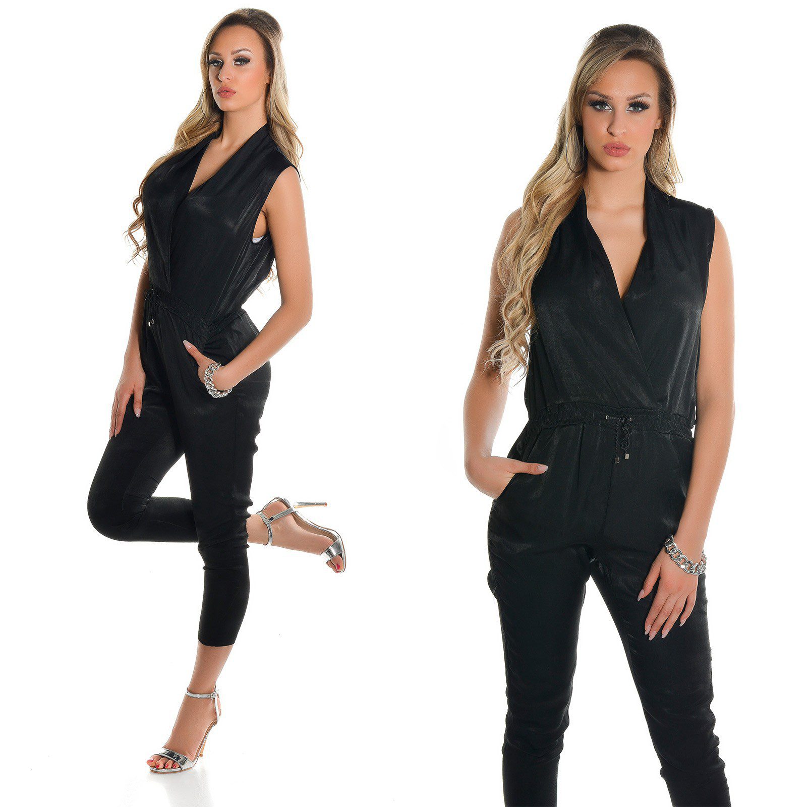 Combi pantalon en satin femme tendance EMINA couleur noir